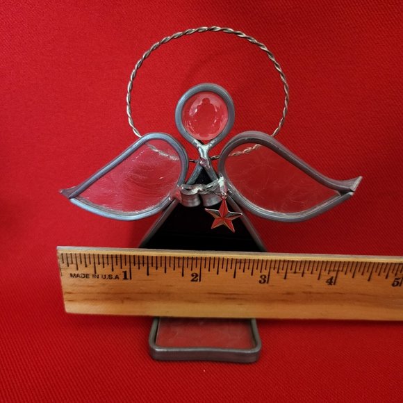 Vintage Stained Glass Free Standing Angel Holding a Star Blue Suncatcher - Picture 7 of 12